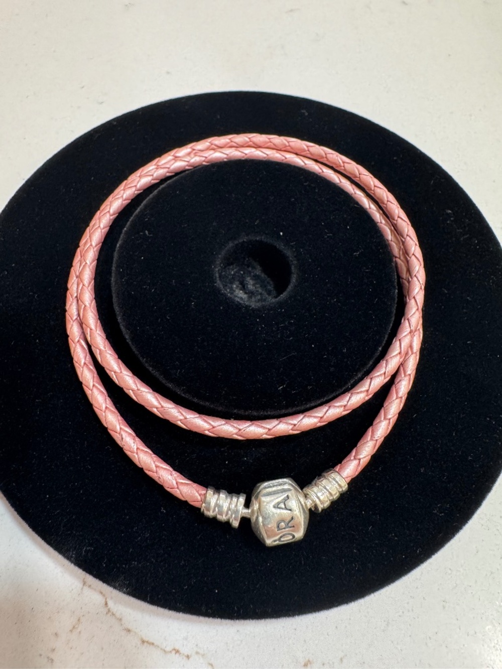 Authentic PANDORA DOUBLE LEATHER BRACELET 16" Light PINK Pre-owned